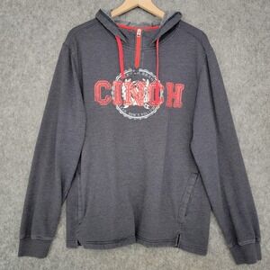 Cinch Hoodie Mens Medium Gray 1/4 Zip Fleece Lined Pullover Western Graphic